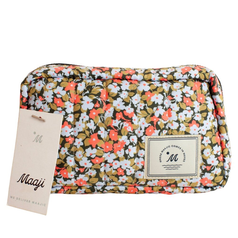 Maaji Floral Makeup Bag NWT Lay Flat Open Travel Cosmetic Case Boho 8" Fish